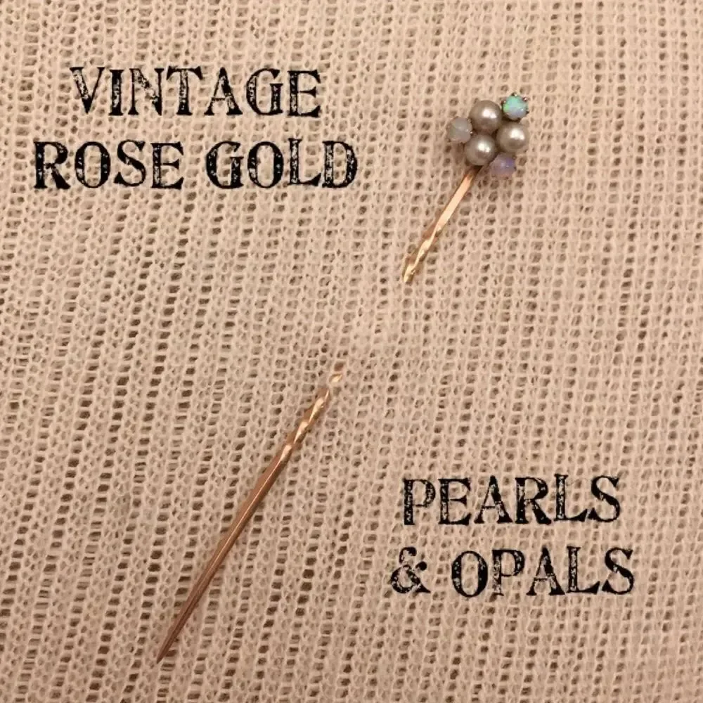 Vintage Rose Gold Opal & Pearl Stick Pin